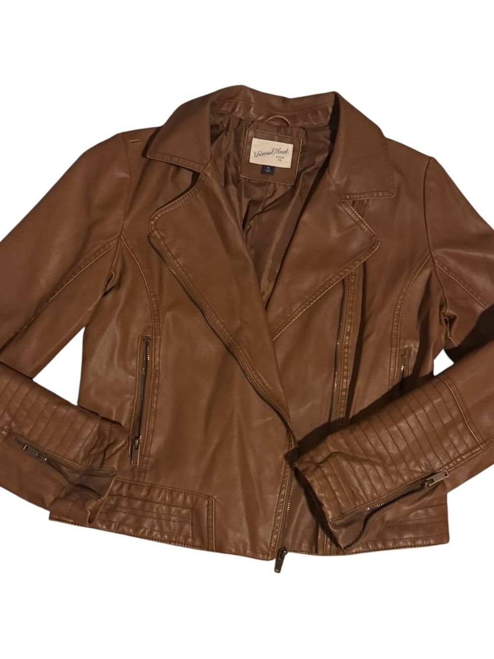 🤎Universal Thread Women’s Brown Fall Faux Leather Moto Minimalist Jacket | M